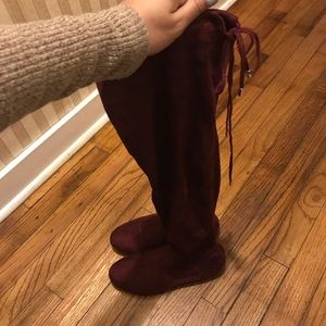Above the knees maroon boots